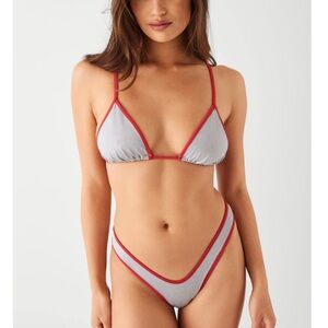 Frankie's Bikinis Light Gray Bikini with Red Trim